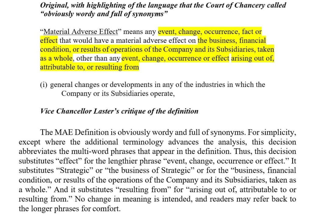 The Court of Chancery 'Edits' a Material Adverse Effect Definition That