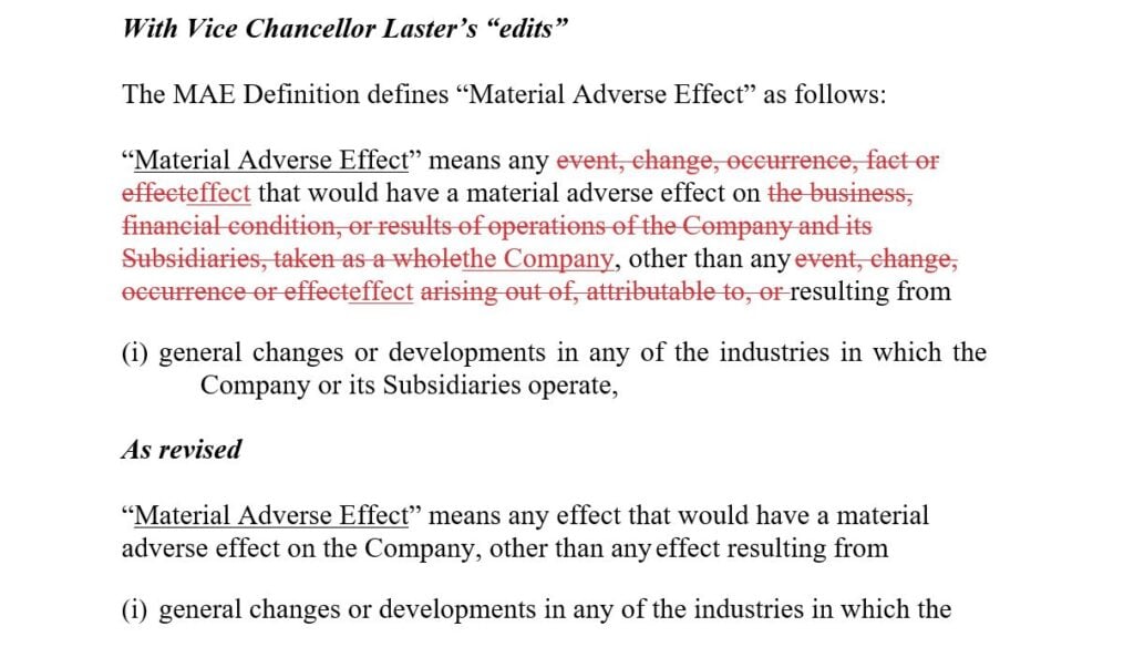 The Court of Chancery 'Edits' a Material Adverse Effect Definition That